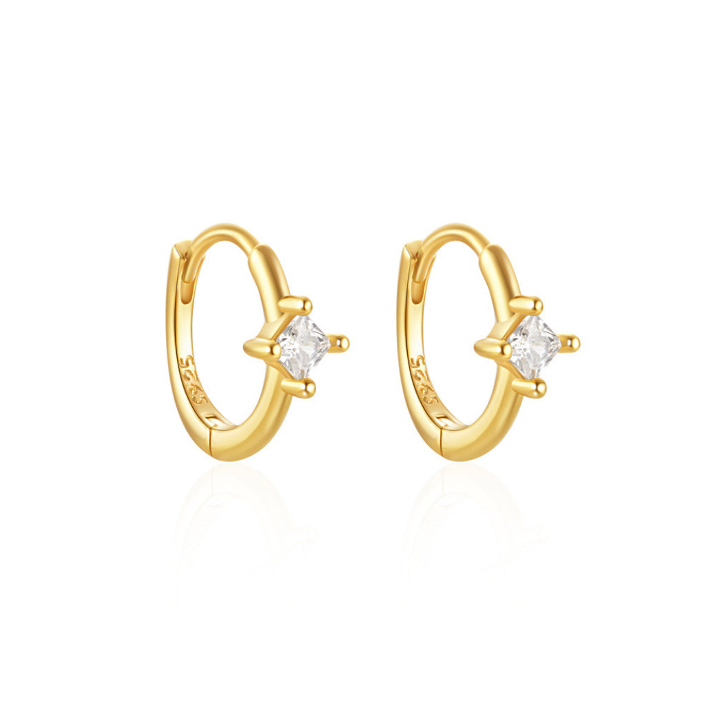 Gold Square CZ Huggie Hoop Earrings for Women E183