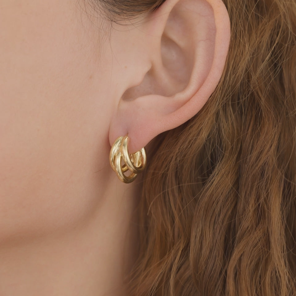 Gold Triple Huggie Open Hoop Earrings E117