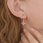 Gold Pave CZ Flower Drop Huggie Hoop Earrings For Women E148