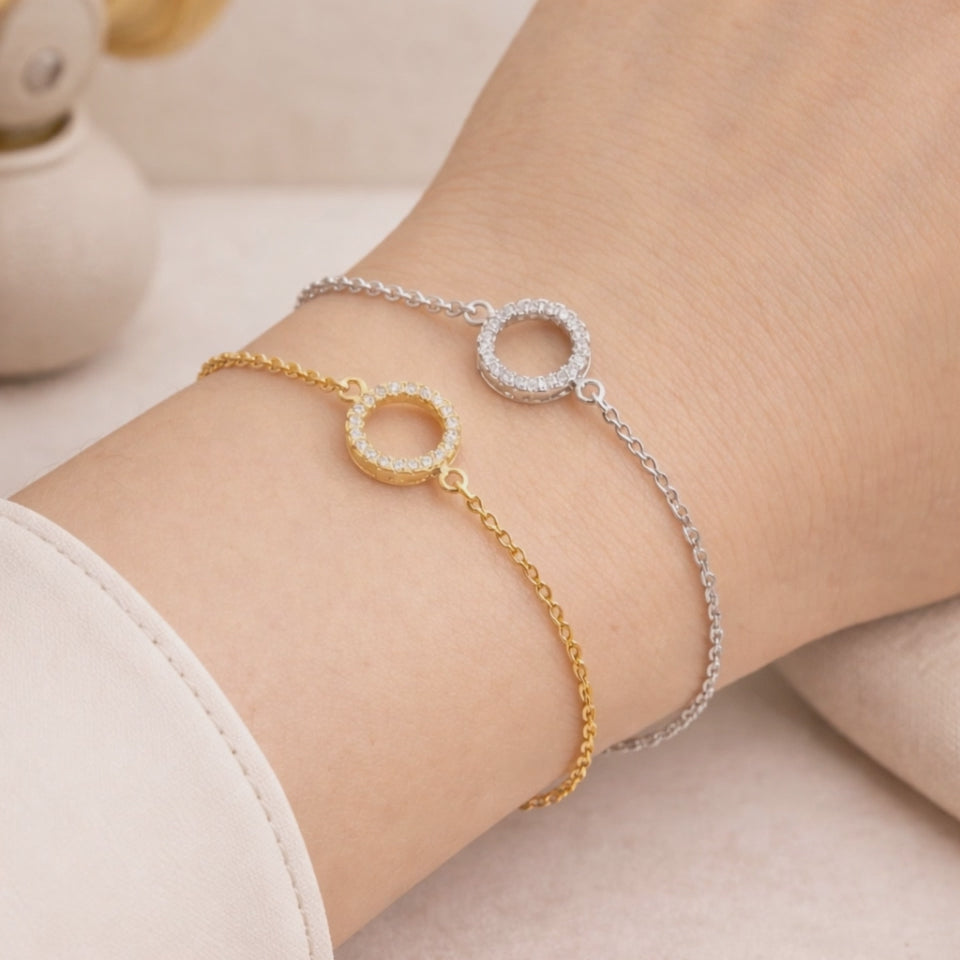 Eternity Paved Circle Dainty Charm Bracelet B016