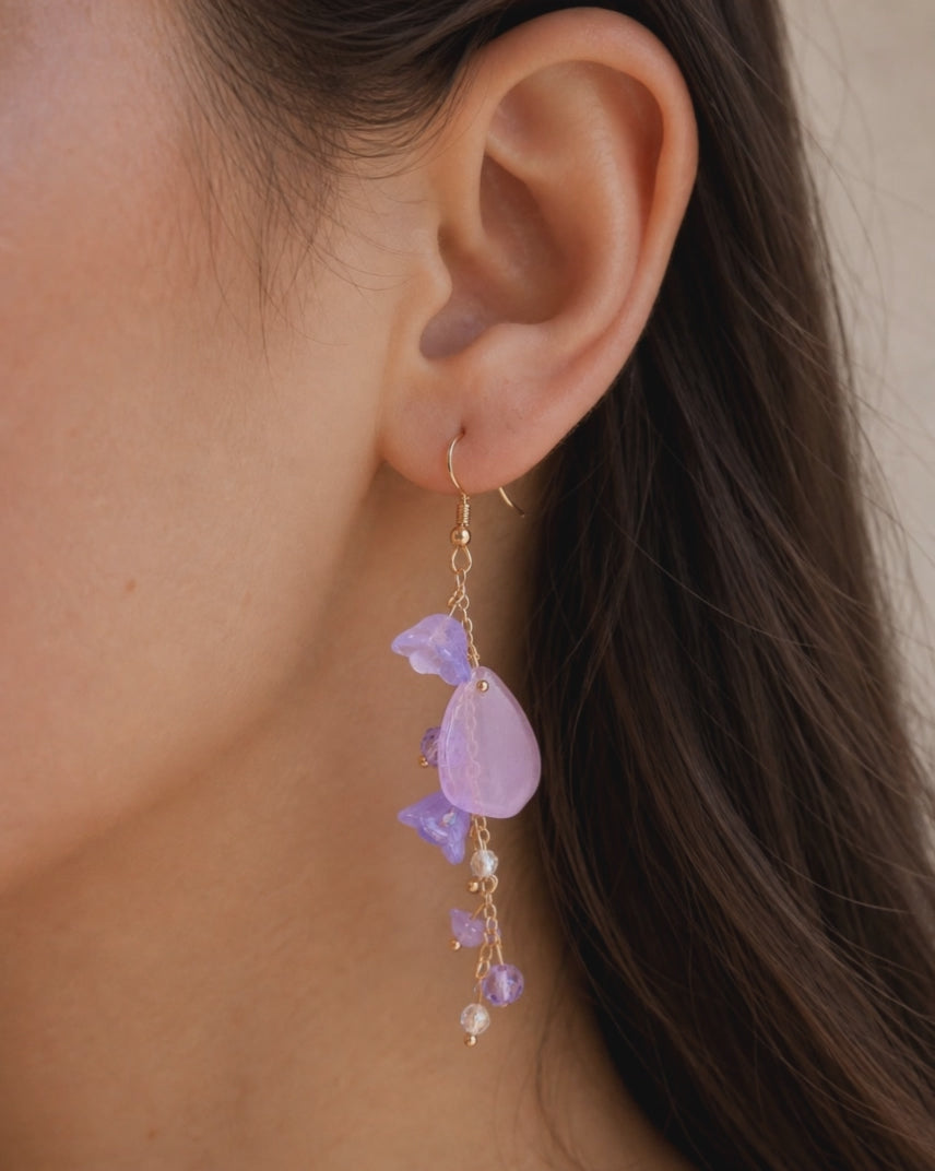 Purple Flower Crystal Dangle Earrings for Women E196