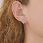 Dainty Gold Plated Turquoise Stone Huggie Hoop Earrings For Women E138