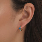 Gold Turquoise Square Stone Huggie Hoop Earrings E282