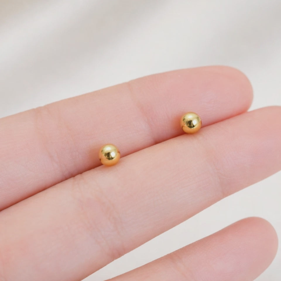 18K Gold Vermeil Tiny Dainty Ball Stud Earrings E097